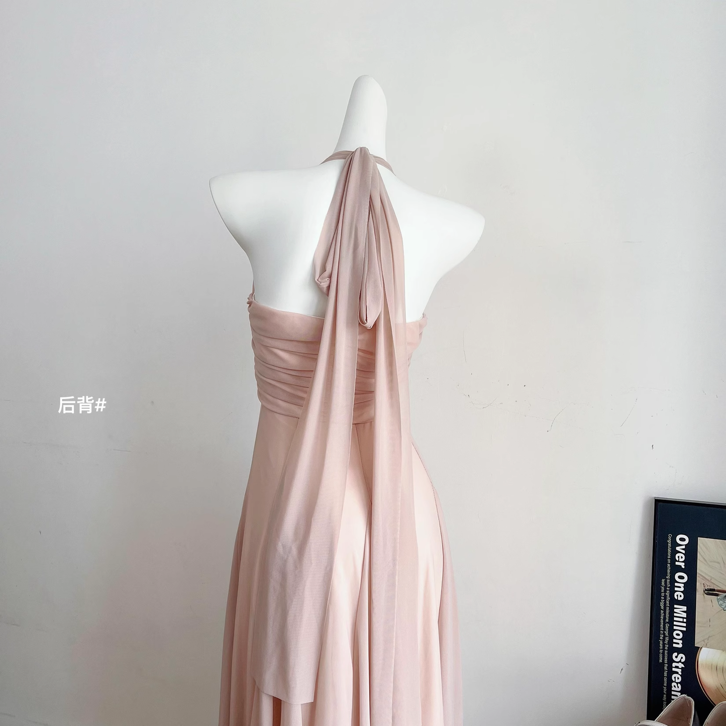 Halter Neck Suspender Dress Seaside Holiday Style Backless Pink Long Dress YM1771