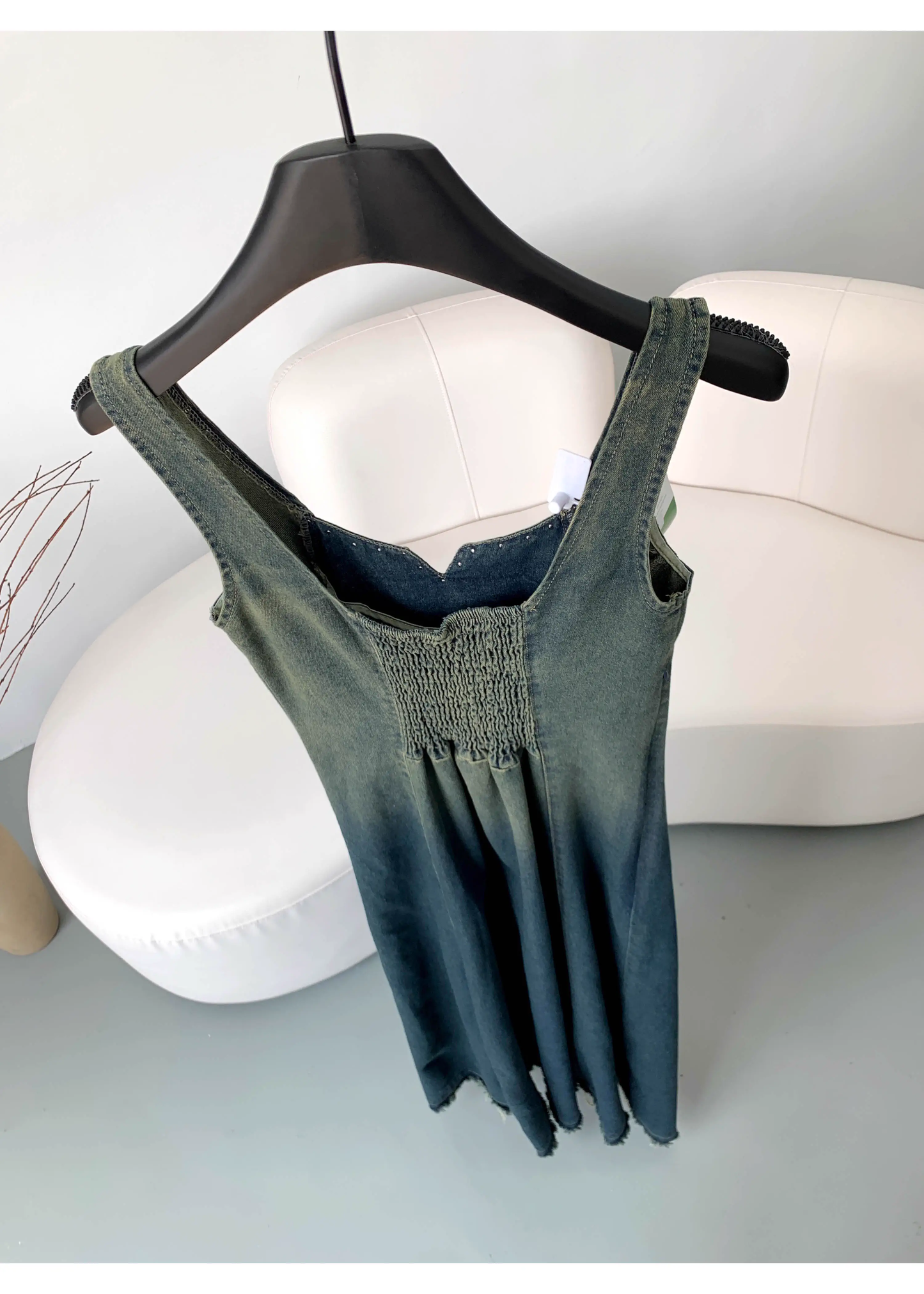Denim Dress New Retro Gradient Suspender Long Dress YM1789