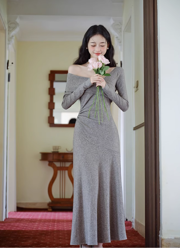 New Elegant And Gentle Long Dress Gray Party Dress YM1681