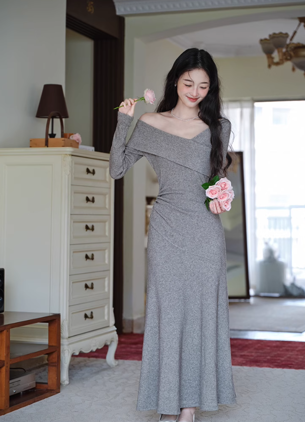 New Elegant And Gentle Long Dress Gray Party Dress YM1681