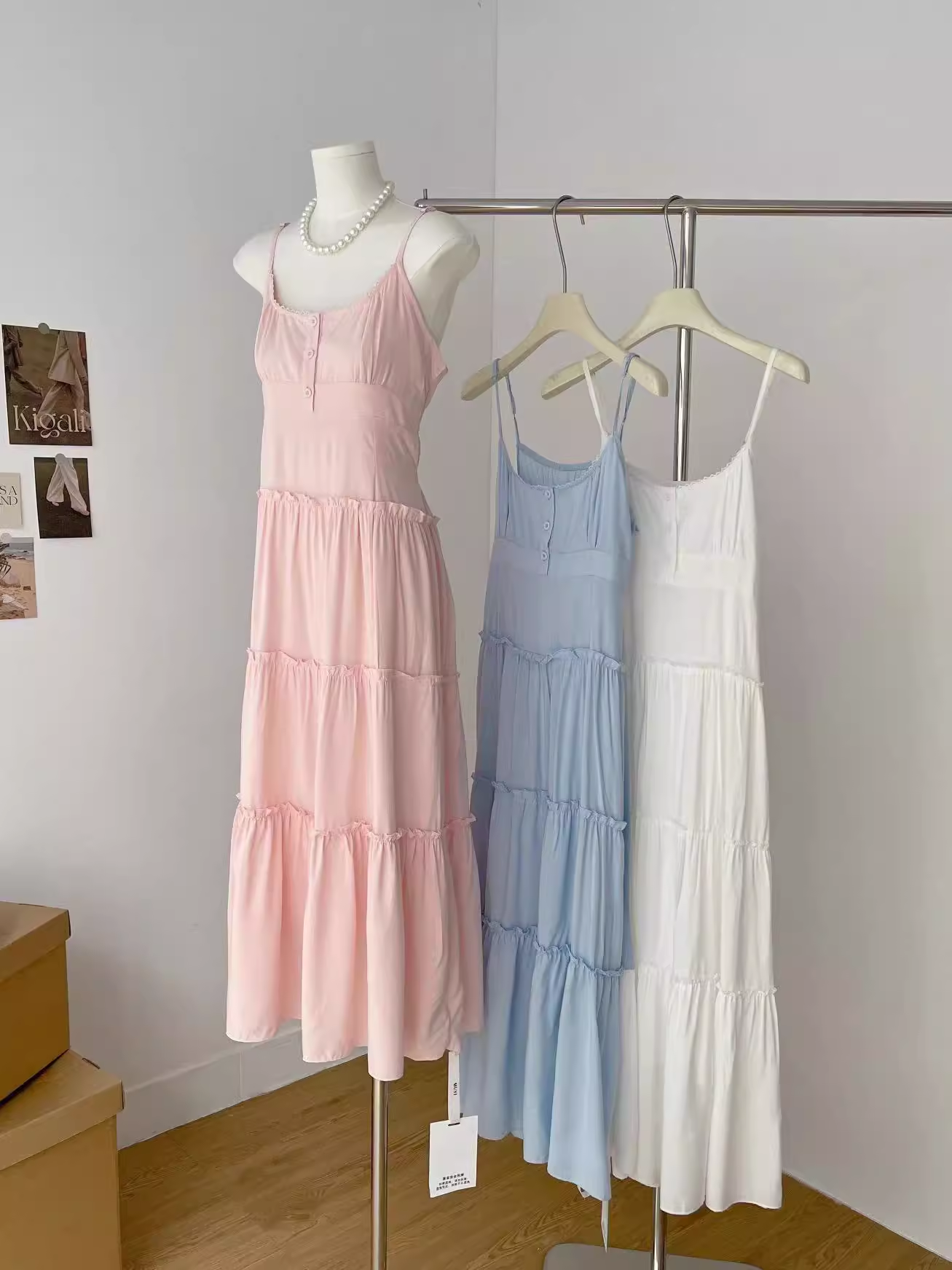 New Style Waist Tea Break French Holiday Pink Long Dress YM1780