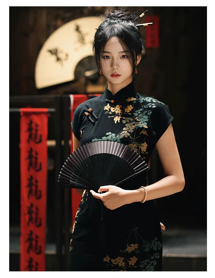 New Chinese Style Retro Printed Prom Dress Improved Cheongsam Dress YM1657