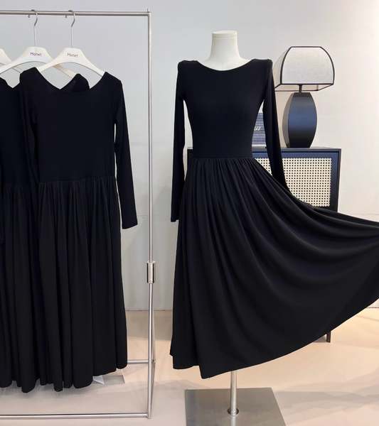 Hepburn Style Early Autumn New A-line Dress U-neck Black Birthday Outfits YM1774