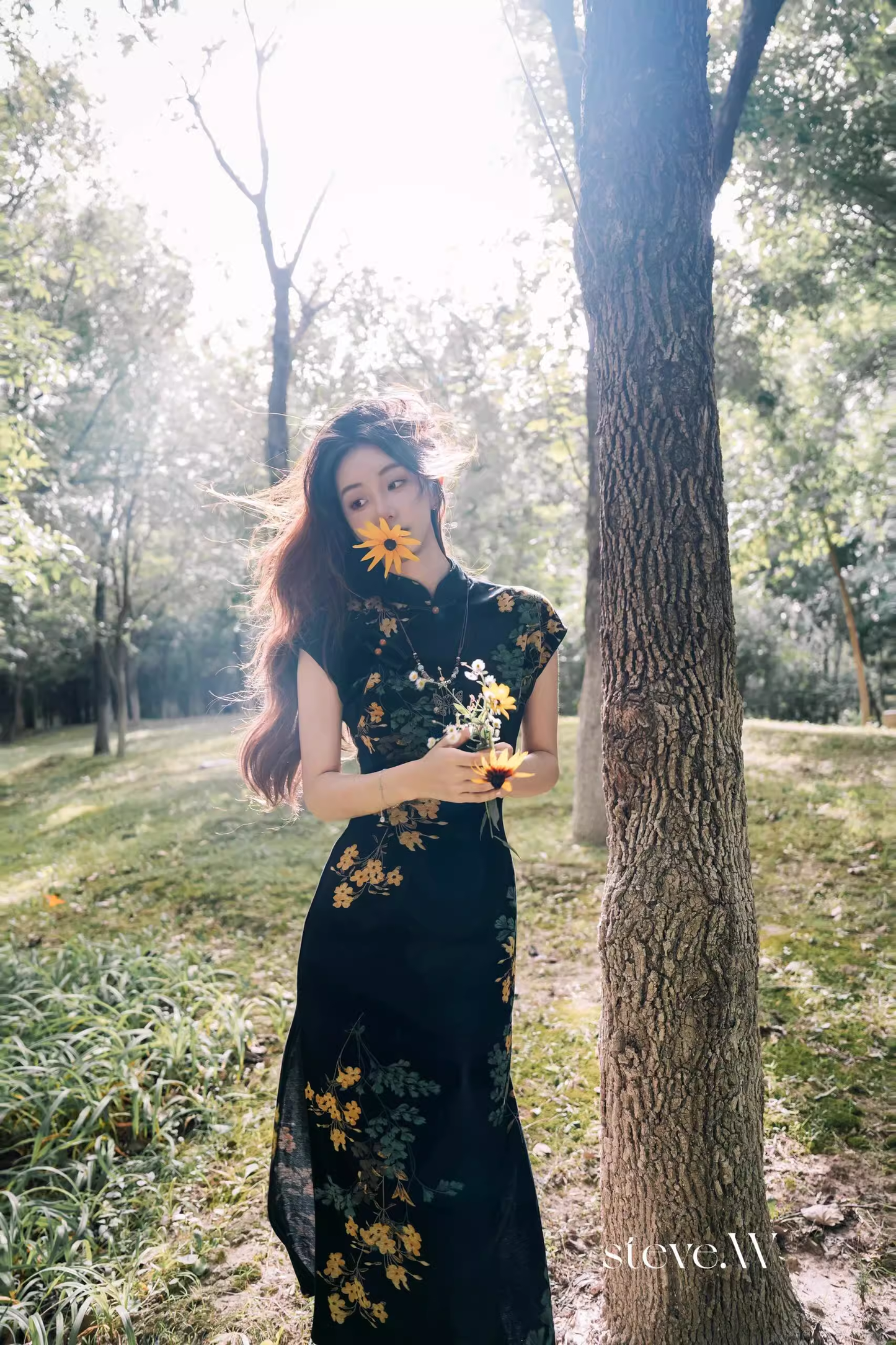 New Chinese Style Retro Printed Prom Dress Improved Cheongsam Dress YM1657