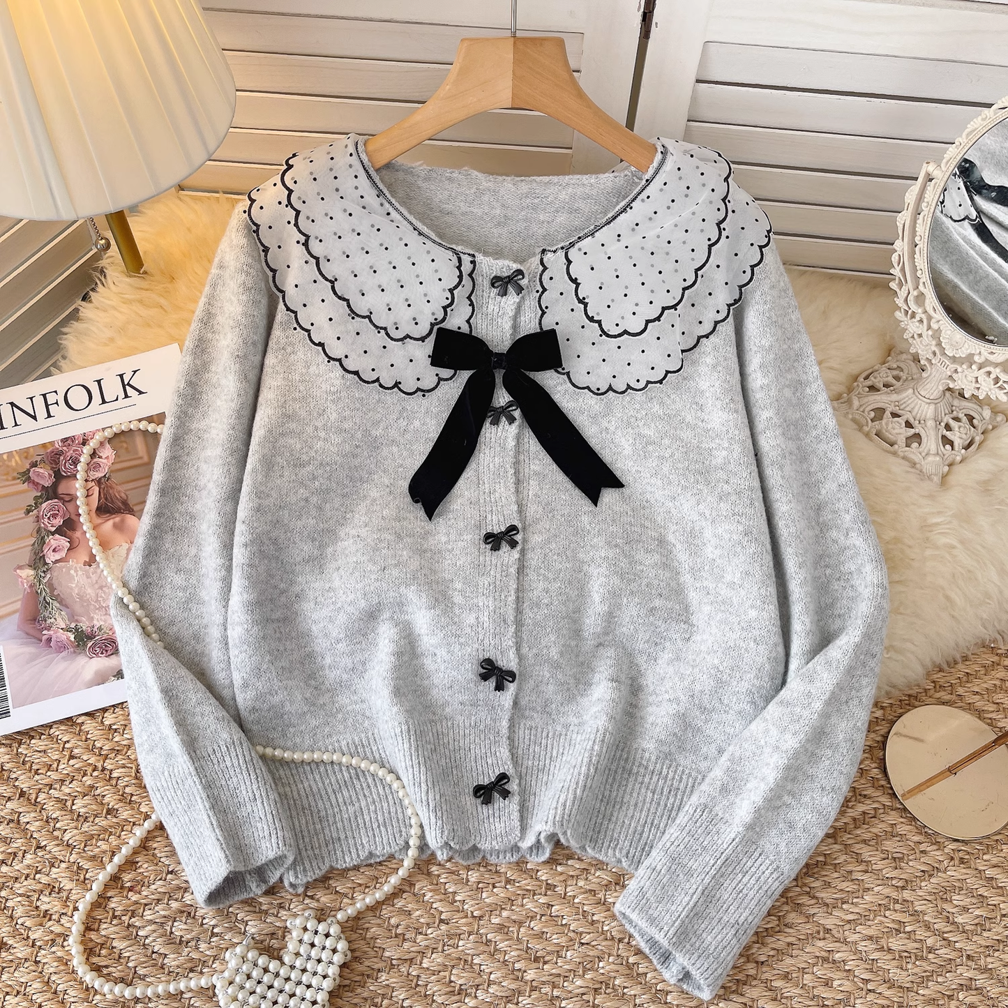 Sweet Cardigan Sweater Doll Collar Lace Butterfly Knitted YM1686