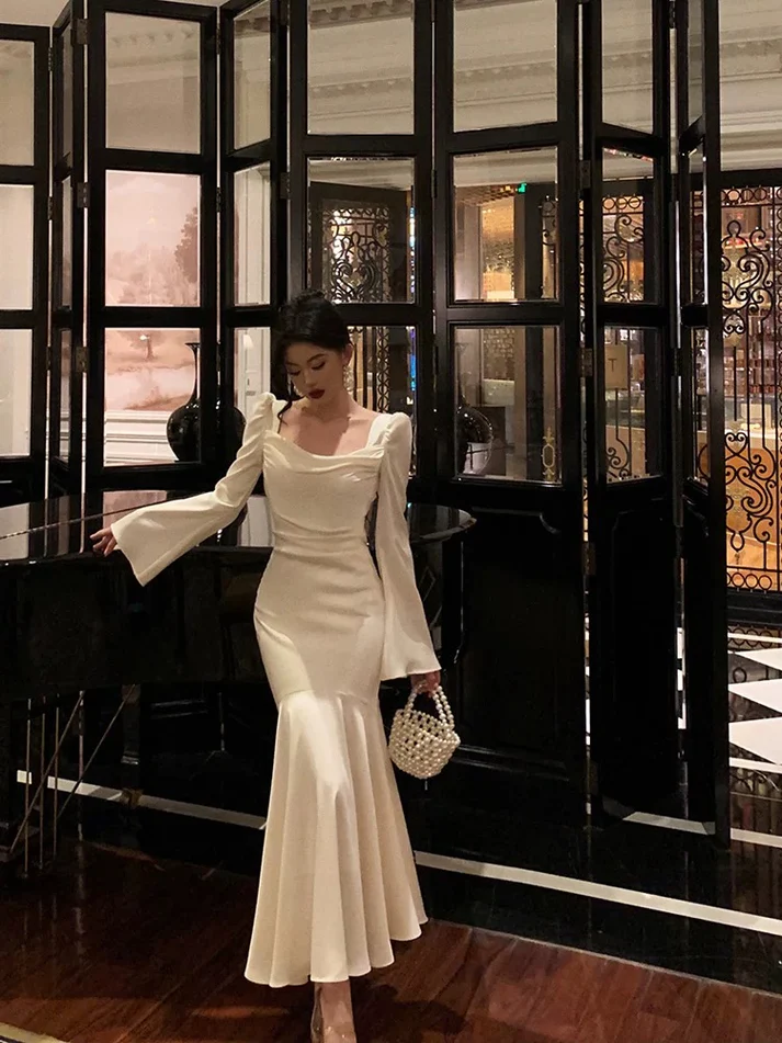 Sexy French Ivory Long Prom Dress Birthday Dress YM1595