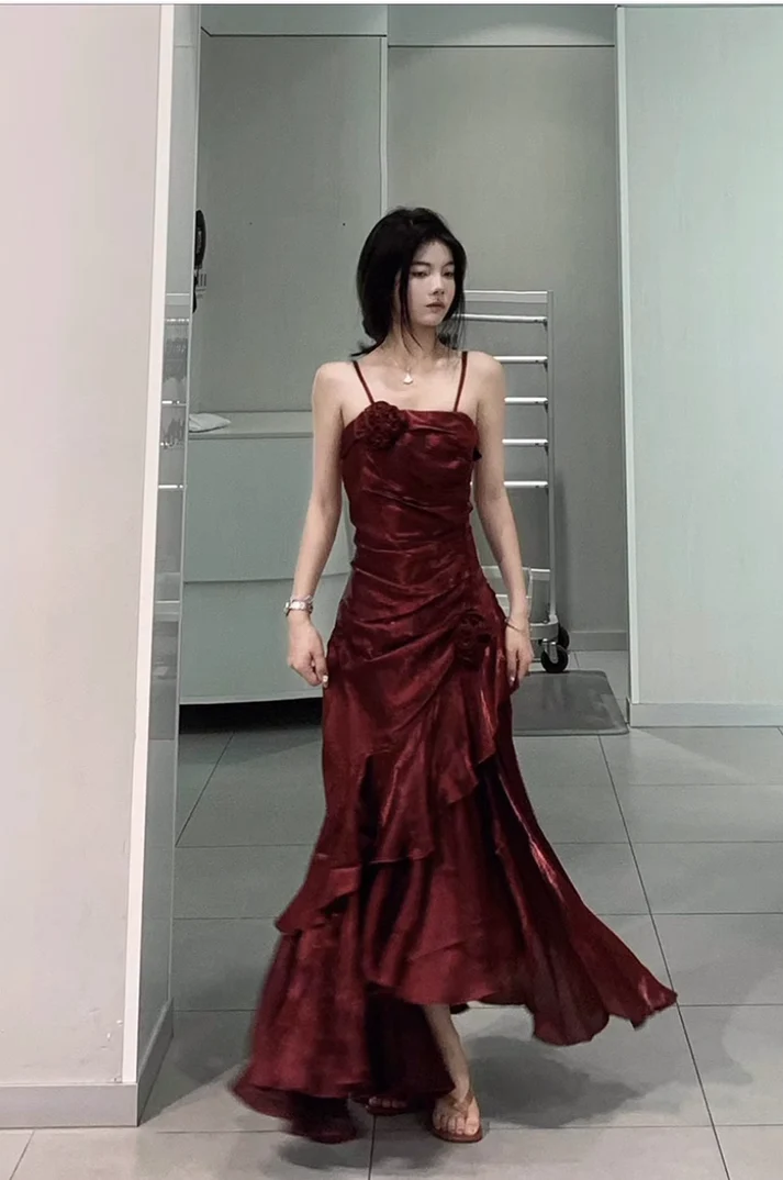 Pretty High Low Burgundy Long Party Dress Mermaid Birthday Outfits YM1633