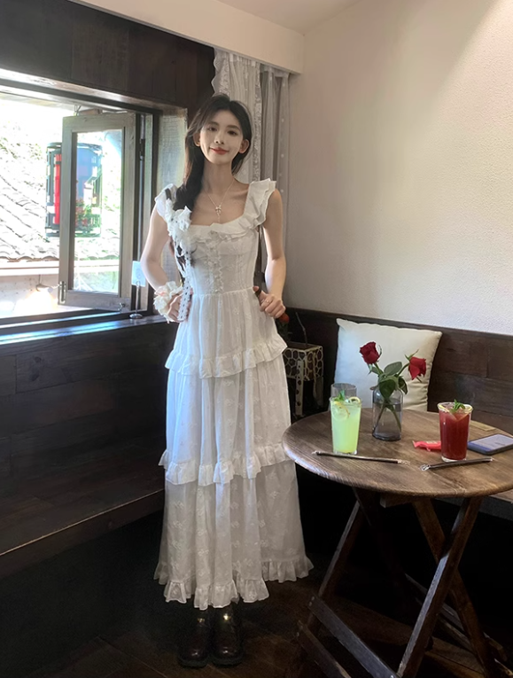 Elegant White Lace A Line Prom Dress Long Party Gown YM1752