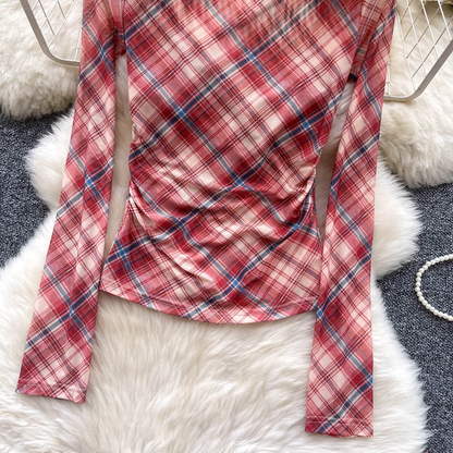 European And American Hot Girl Style Green Plaid Printed Backless Top YM1689